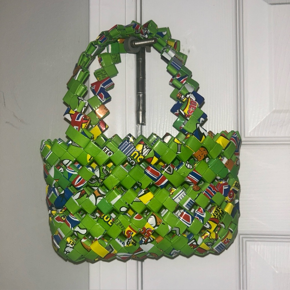 Green candy wrapper woven purse